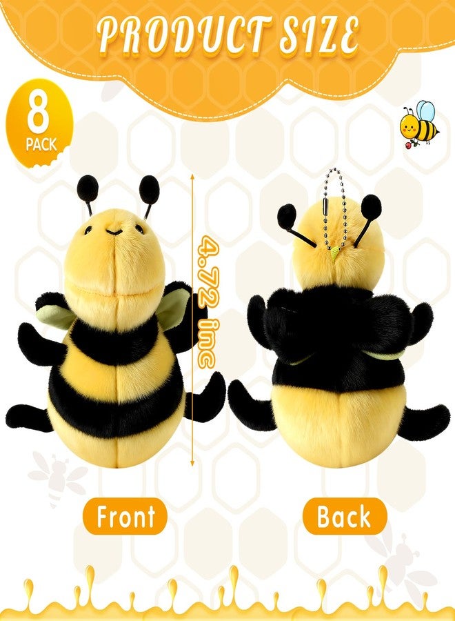 Sratte 8 Pcs 4.72 Inches Stuffed Bees Plush Soft Small Bee Stuffed Animal Honeybee Plush Keychains Realistic Cartoon Toys Adorable Doll for Baby Shower Valentine Birthday Party Favors (Novel Style) - Image 3